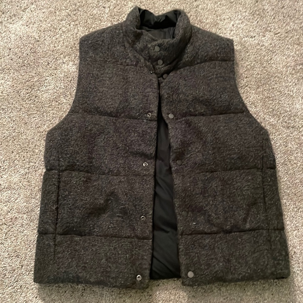 Vince Down-Filled Gray Wool Flannel Puffer Vest M Medium